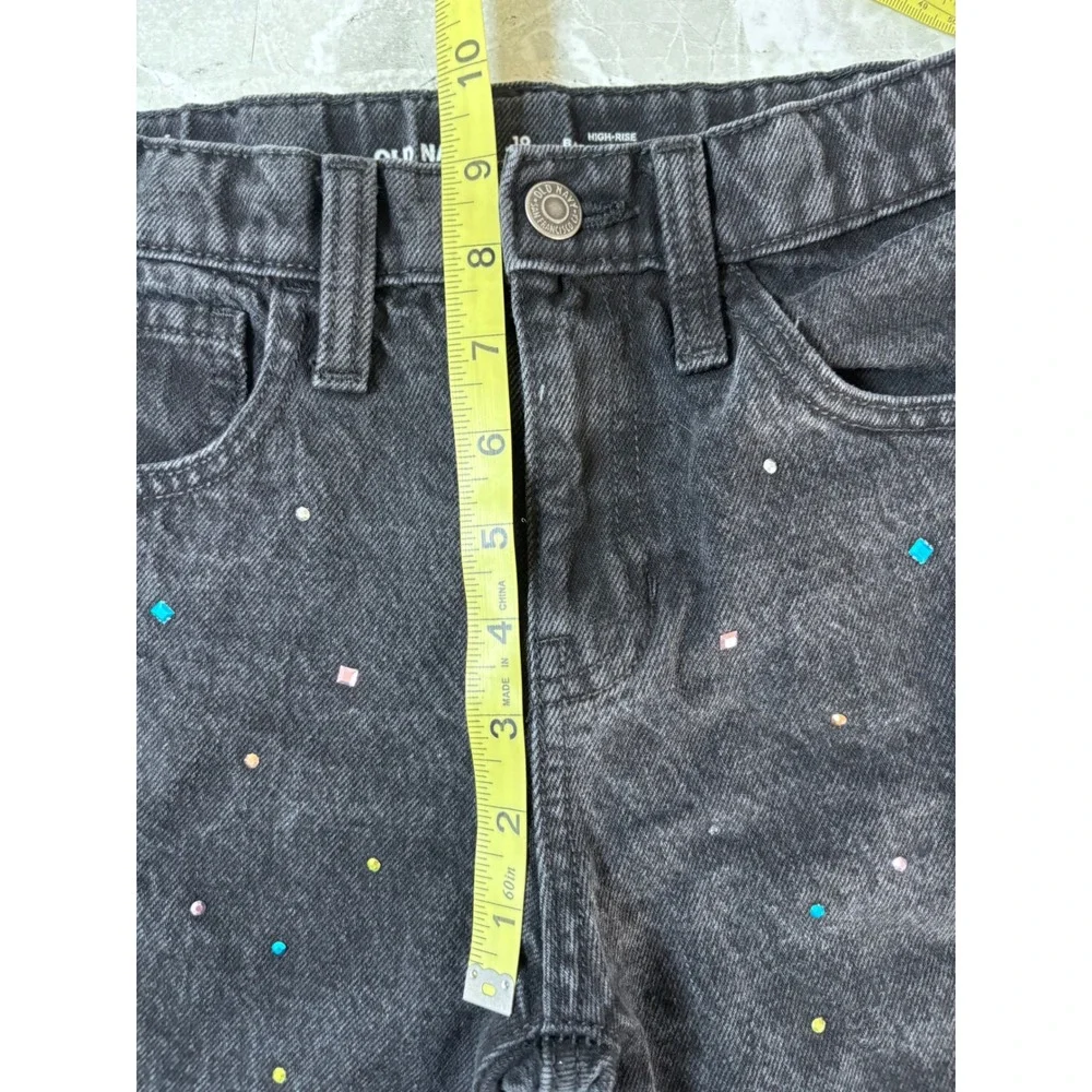 Old Navy Kids Girls Sz 10 Black Wide Leg‎ Jeans Rhinestone Embellished High Rise